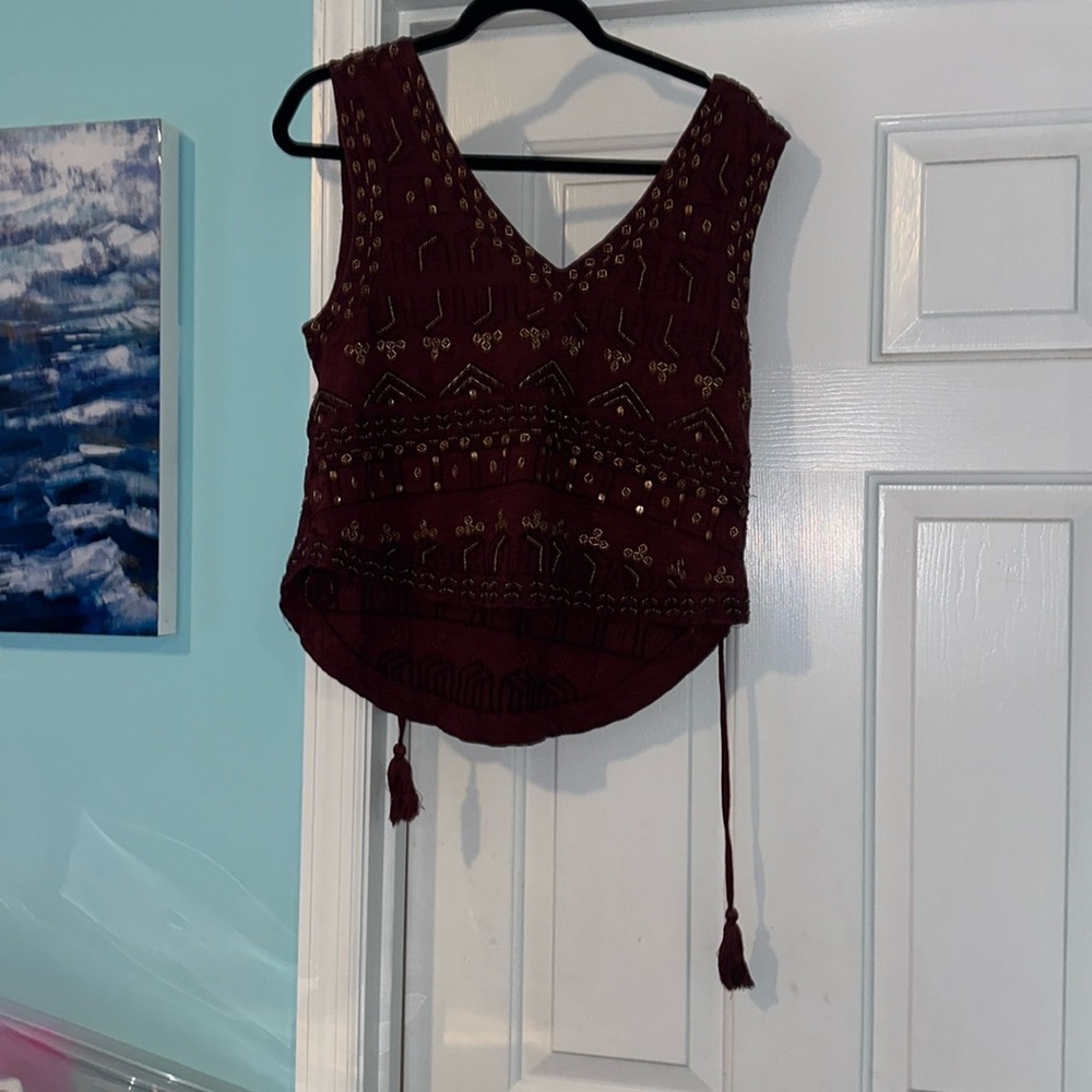 Free People Burgundy Embellished Tank Top